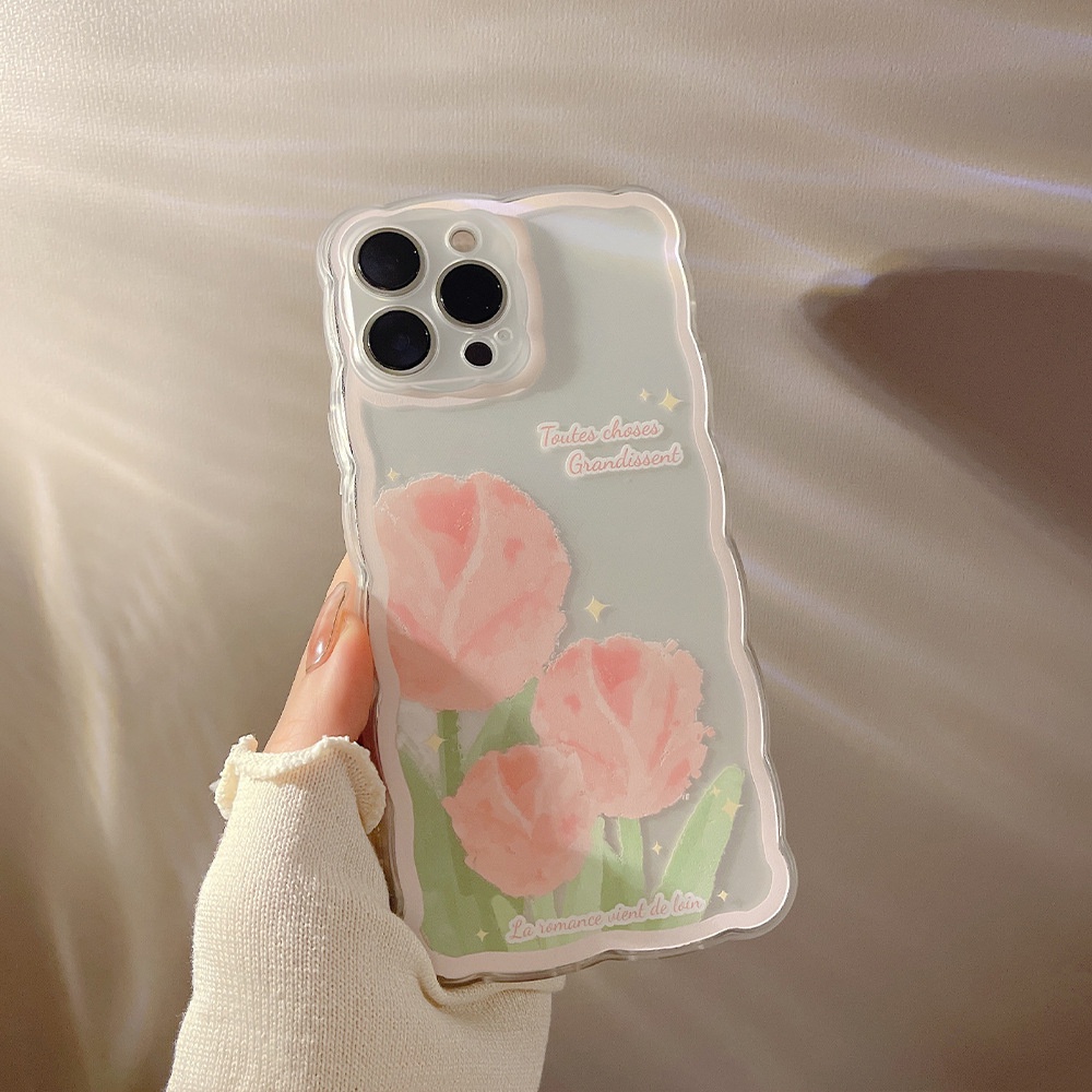IPHONE Musim Panas Pink Bunga Tulip Transparan Lembut Casing Ponsel Cover Untuk Iphone7 8 PLUS X XR XS 11 12 13 14 MINI PRO MAX SE 2020