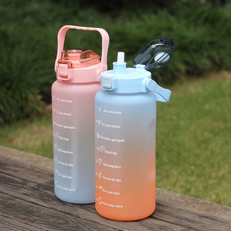 BOTOL MINUM MOTIVASI 2 LITER TUTUP FLIP BPA Free + SEDOTAN BARU