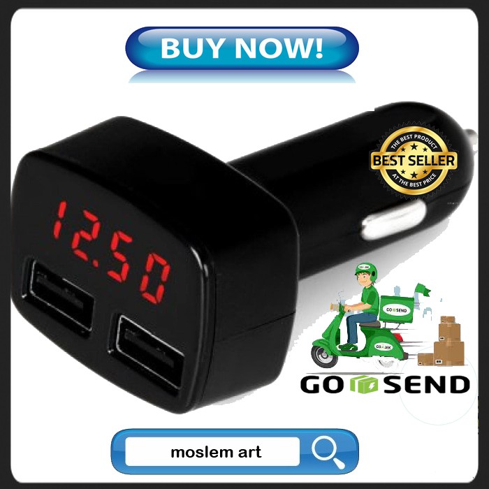 USB Car Charger 4 in 1 ,Ampere Meter, Voltmeter dan Suhu / Temperatur