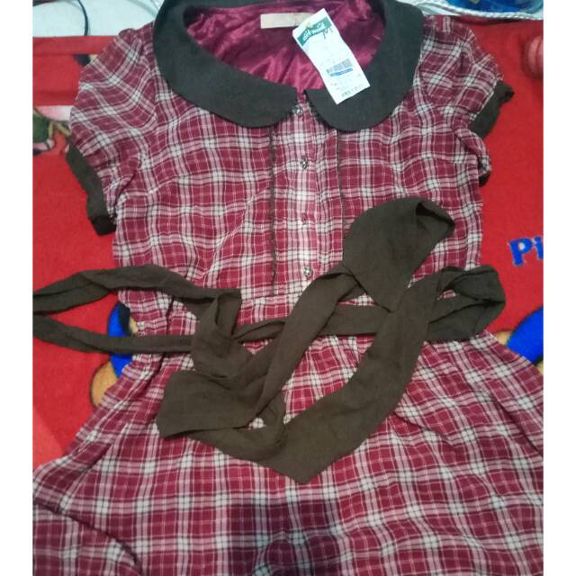 SALE  DRESS MERAH KOTAK MURAH BERKUALITAS