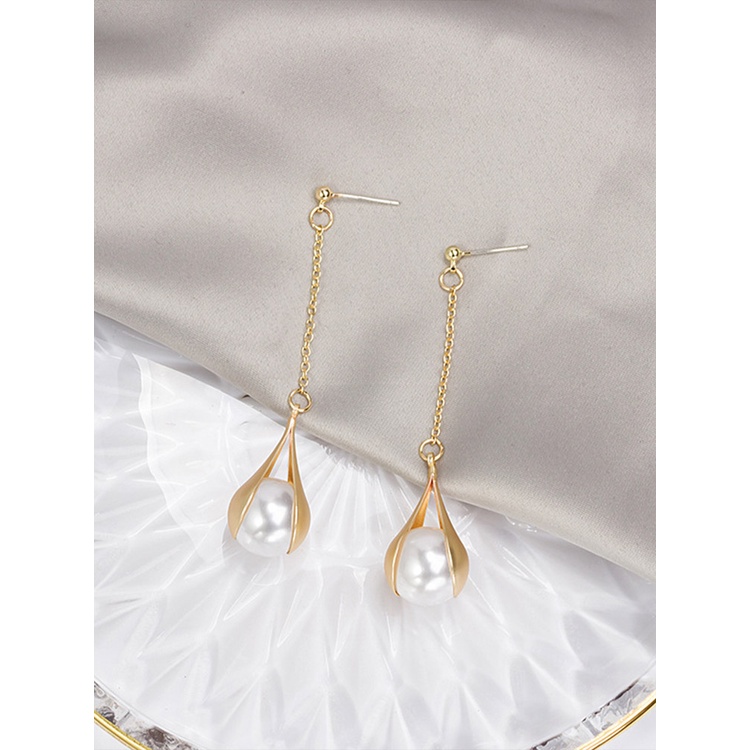 Anting Rumbai Panjang Aksen Mutiara Gaya Retro Perancis Untuk Wanita