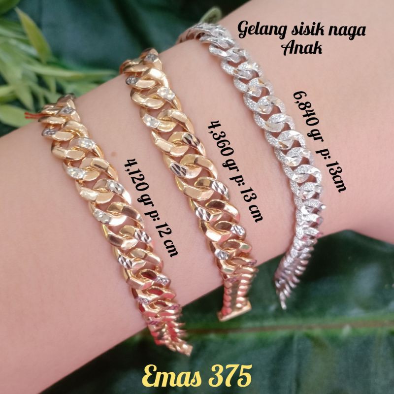 gelang sisik naga ukir emas putih,emas kuning kadar 375