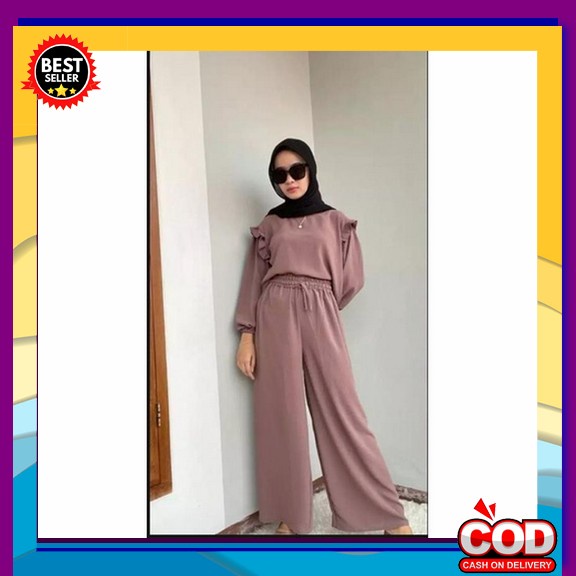Lecia Set/Stelan Wanita Atasan+Celana/Bahan Cringkel Airflow Premium/H Ruby Crinkle/Setelan Kulot C