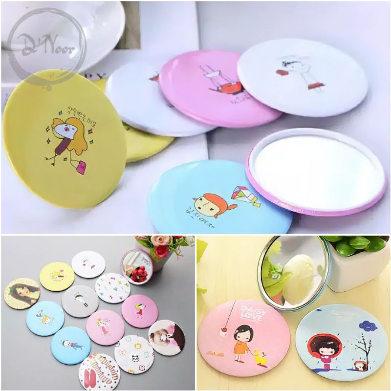 Cermin Kaca Motif Bulat Kecil Dandan Rias Motif Kartun Lucu Murah Make Up Kosmetik Cosmetic