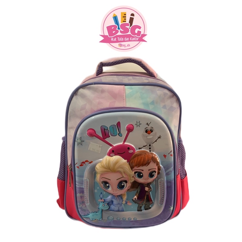 Tas Sekolah anak perempuan Import ransel motif frozen timbul