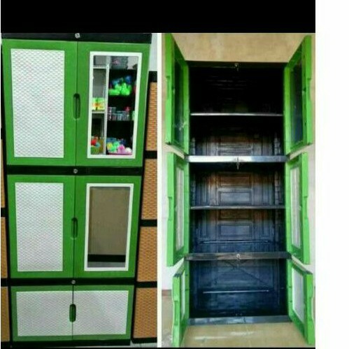 LEMARI PLASTIK KACA JUMBO 2 CERMIN AQUOSE ROSE Susun 5 Double KACA [KHUSUS JASA KIRIM INSTAN/GOJEK]