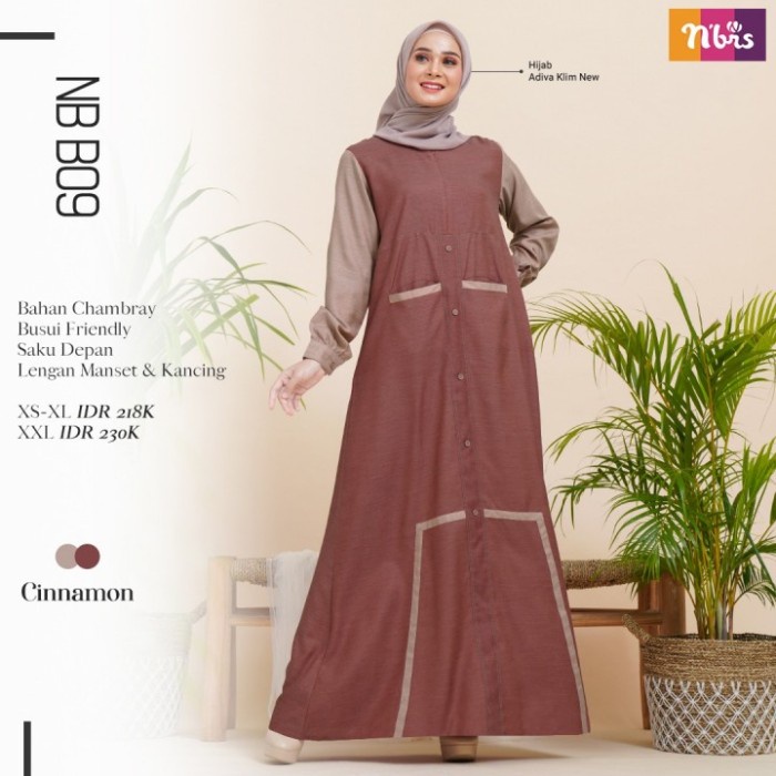 Gamis wanita Baju Dress Muslim Gamis Wanita Dewasa Gamis Nibras NB B09 Busui - Cinnamon, XS jumbo te