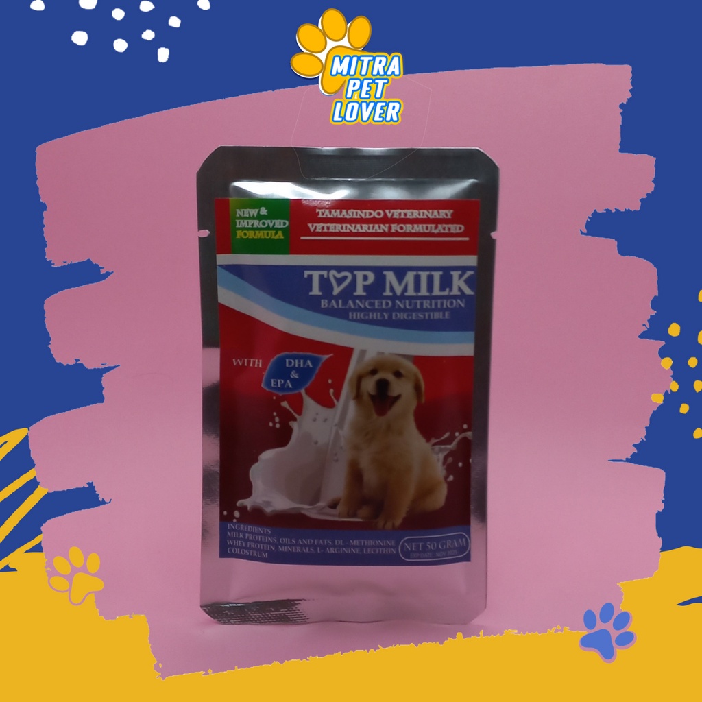 SUSU ANJING - TOP MILK DOG 50 GRAM - DENGAN DHA &amp; EPA SUSU SEHAT KHUSUS UNTUK ANJING DOGY PUPPIES TOPMILK - MURAH GARANSI KUALITAS ASLI ORIGINAL - PET ANIMAL HEALTHCARE &amp; VETERINARY TAMASINDO OBAT &amp; VITAMIN TERNAK HEWAN BINATANG PELIHARAAN MITRAPETLOVER