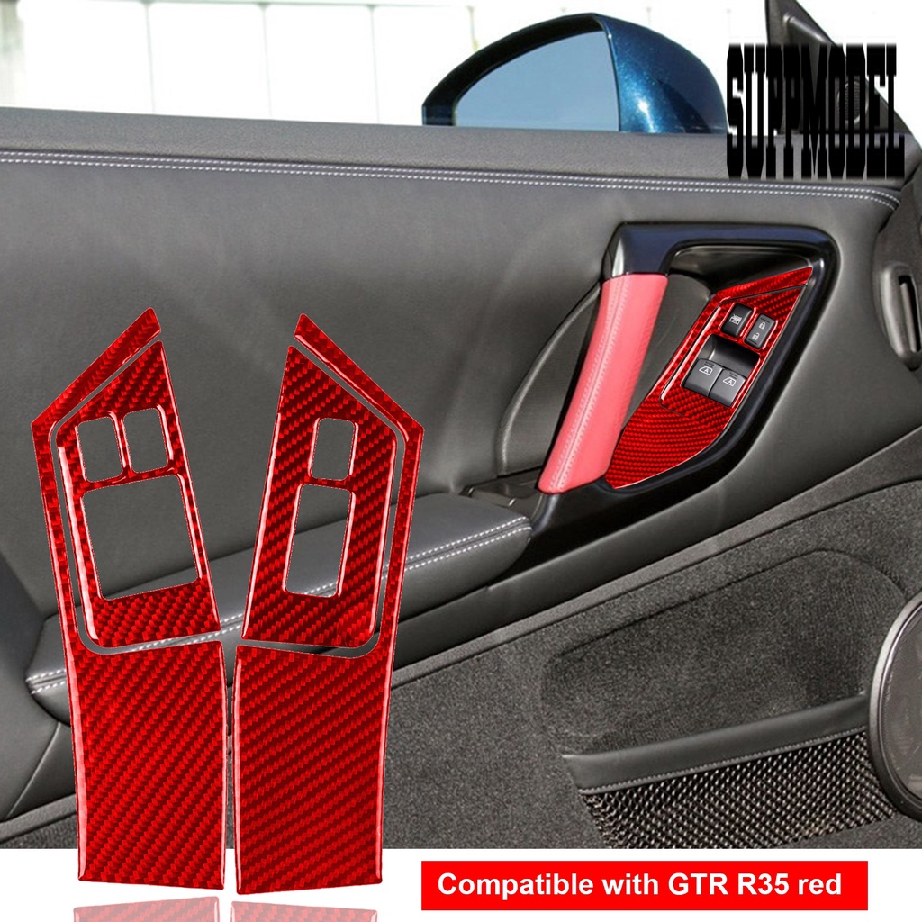 Suppmodelx 4Pcs / Set Stiker Cover Tombol Kontrol Jendela Mobil Warna Merah Untuk Nissan GTR R35 2008-2016