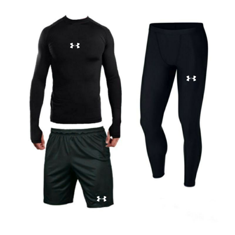 FULL SET BAJU LEGGING  CELANA PENDEK OLAHRAGA PRIA MANSET BAJU BASELAYER OLAHRAGA LARI JOGGING GYM F