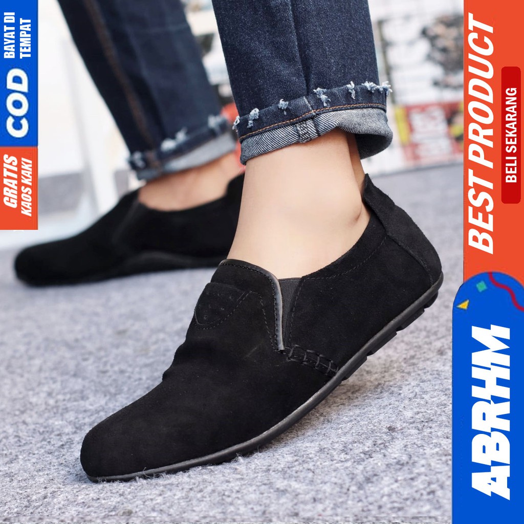 STONE Sepatu Slip On Pria Kulit Asli Sepatu Pria Casual Pantofel