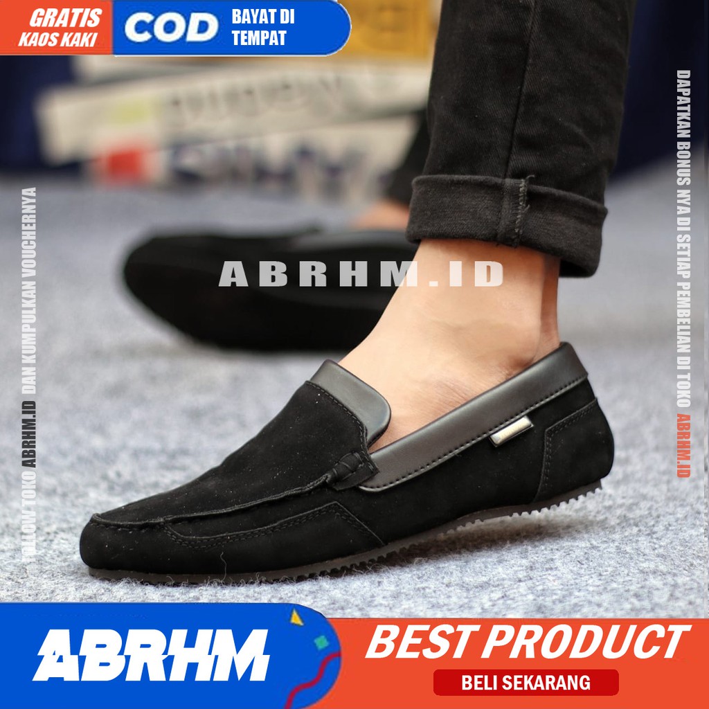 ABRHM Sepatu Casual Slip On Hitam Kerja Pria