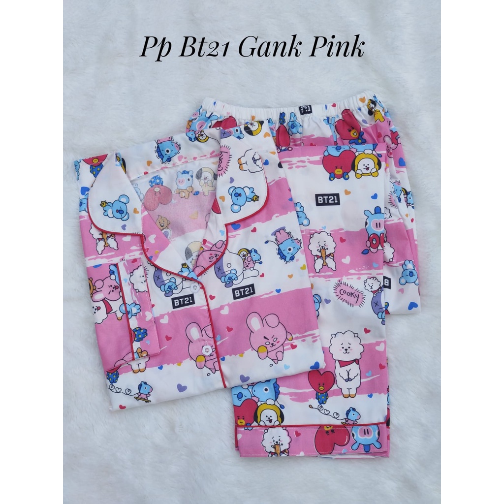 BAJU TIDUR WANITA LENGAN PANJANG / SETELAN PIYAMA WANITA KATUN MOTIF PP-BT21 GANK PINK