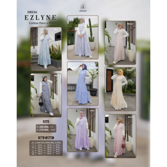 Dress Terbaru Ar Rafi Ezlyne Dress Gamis Simple Stylish Bahan Adem Cotton Paris mix rayon Gamis Kekinian Best Seller