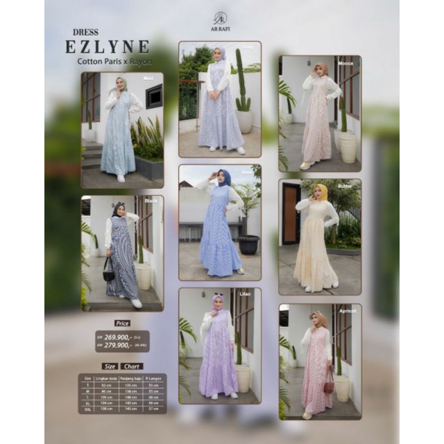 Dress Terbaru Ar Rafi Ezlyne Dress Gamis Simple Stylish Bahan Adem Cotton Paris mix rayon Gamis Keki