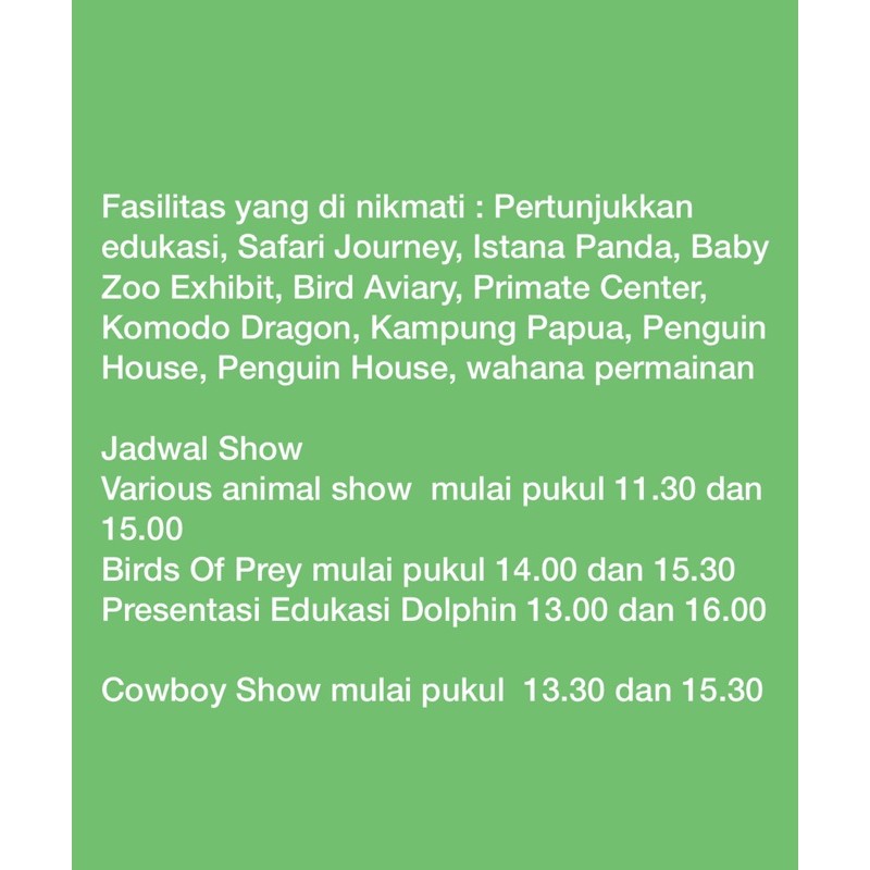 7 tiket Taman Safari puncak  exp 31Maret2021