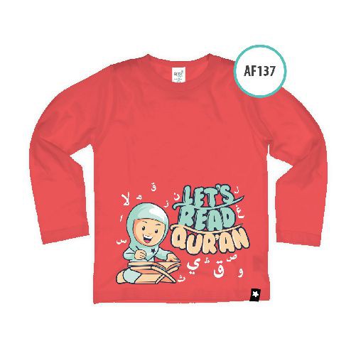 Kaos Anak Muslim Lengan Panjang Afrakids AF 137 Let's Read Quran Orange