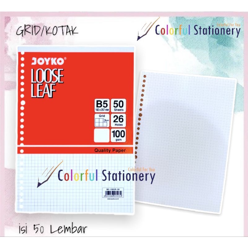 

Loose Leaf / Kertas Binder GRID (Kotak) Joyko B5 50 Lembar