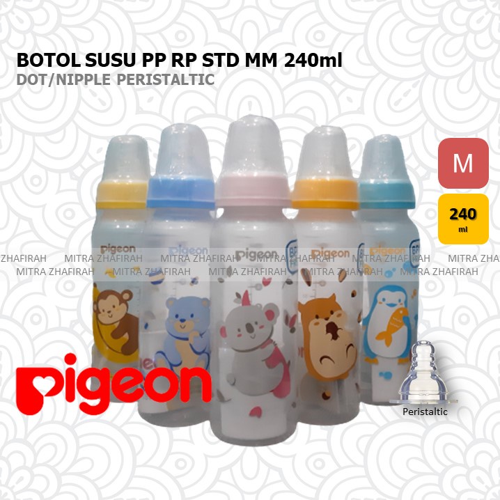 ✅MZ✅ Botol Susu PIGEON 240ML Tipe dot Peristaltik UKURAN M MOTIF Hewan dan BUAH - PIGEON Botol susu STD MM 240ml Dot Peristaltic M