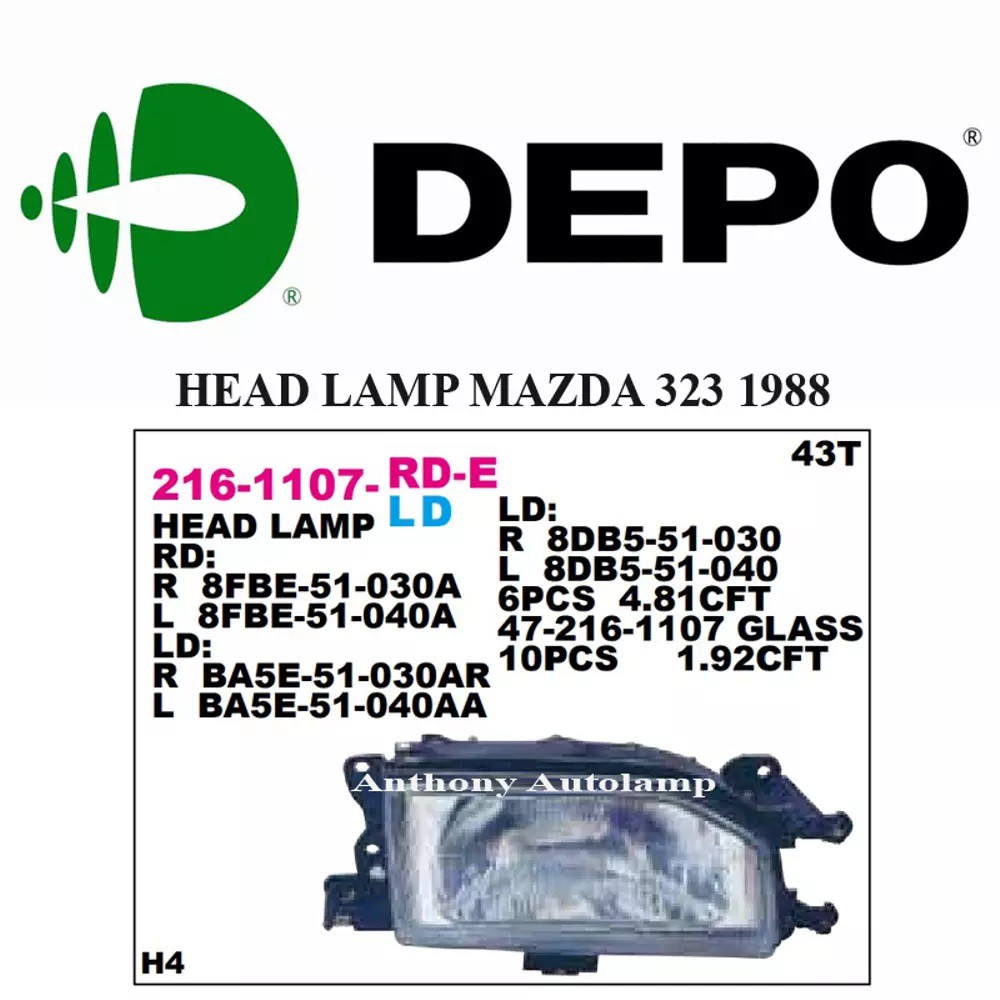 HEAD LAMP MAZDA 323 1988 RH