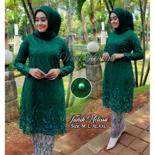 Kebaya modern kebaya brukat  tunik tulle MELISSA kebaya wanita setelan kebaya warna Hijau botol