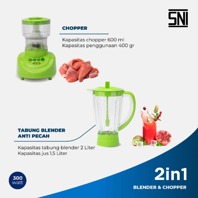 Miyako CH-501 PF AP 2in1 Blender with Chopper - Hijau 1,5L