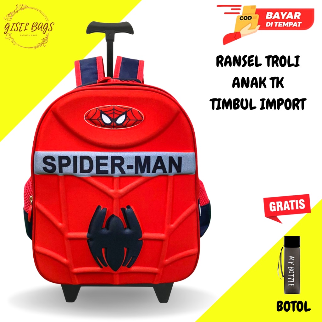 Tas troli anak laki laki sekolah paud tk import gambar timbul karakter superhero waterproof