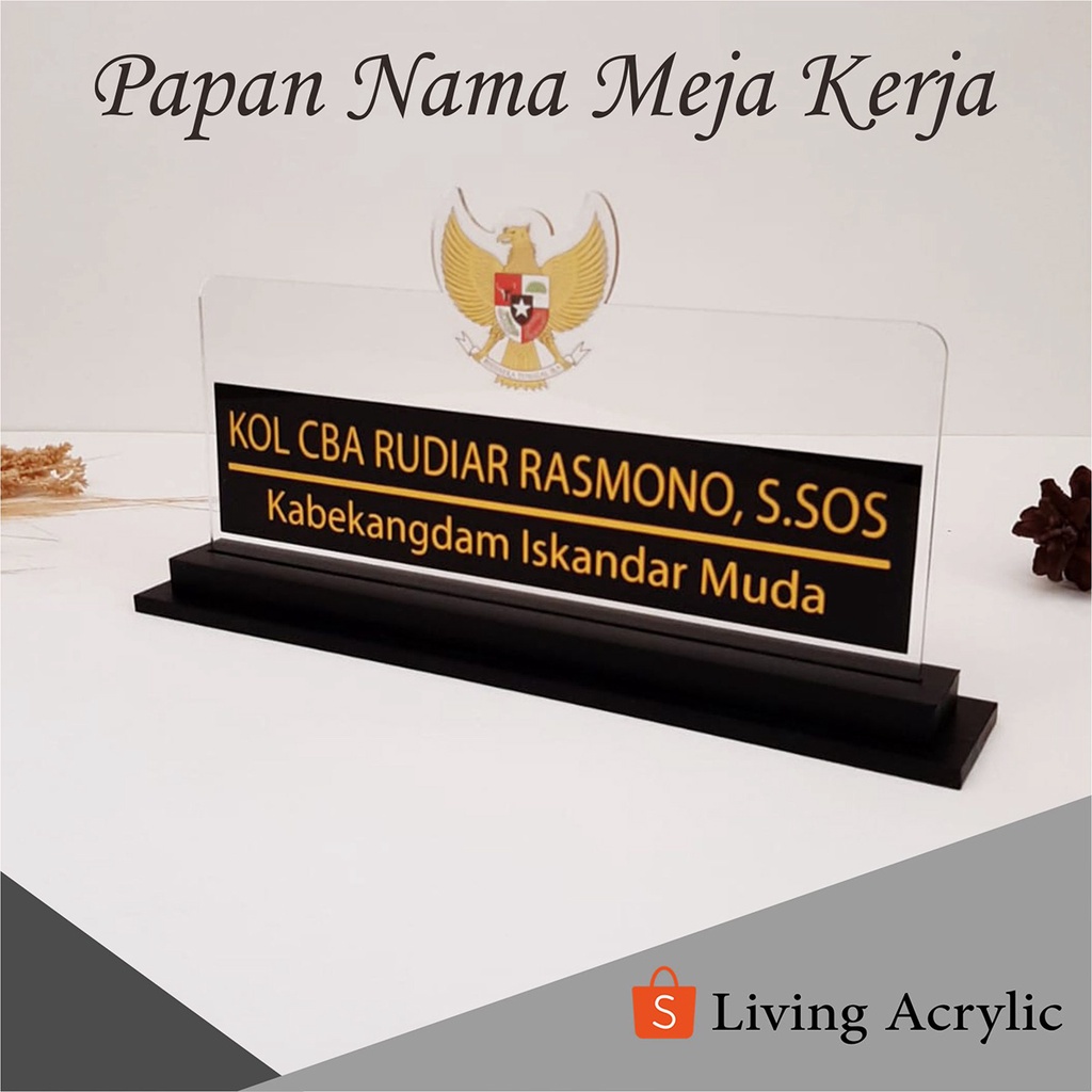 Papan Nama Meja Kerja Akrilik Papan Nama Meja Kantor Kayu