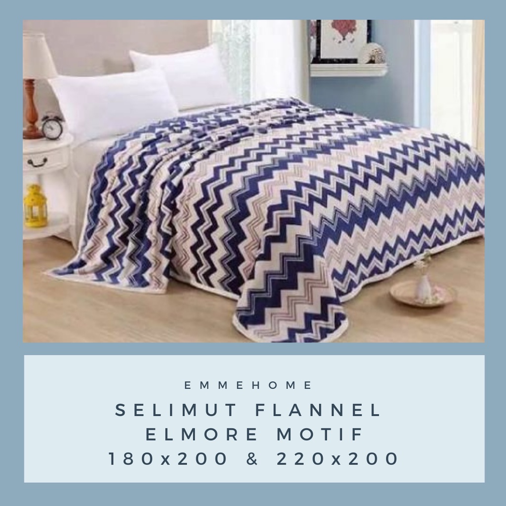 Selimut Dewasa Bulu Flanel Halus Tebal Jumbo Premium Motif Bunga / Floral Merk Elmore Ukuran 180x200 &amp; 200x220