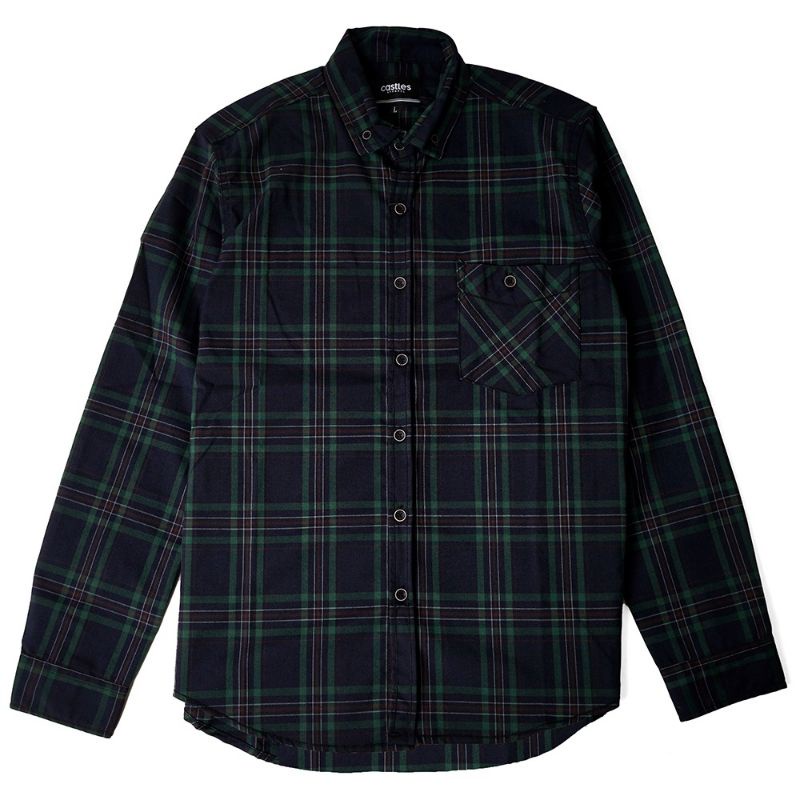 Castles Long Sleeve Flannel Shirt Black List White Flanel Pria Exclusive