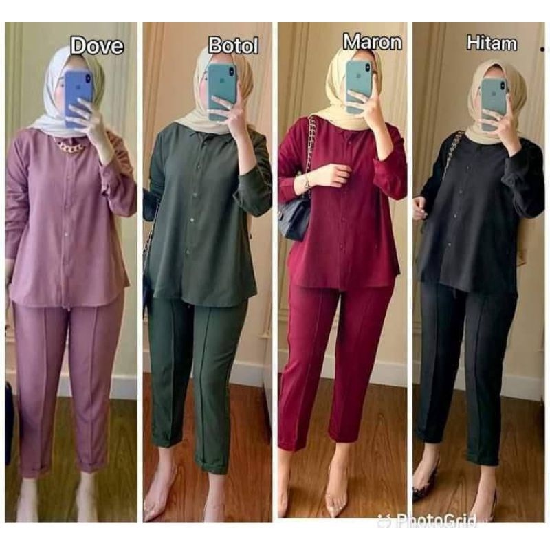 Nabila One Set Tunik Cringkle airflow Premium - Setelan Tunik Wanita Lengan 3/4