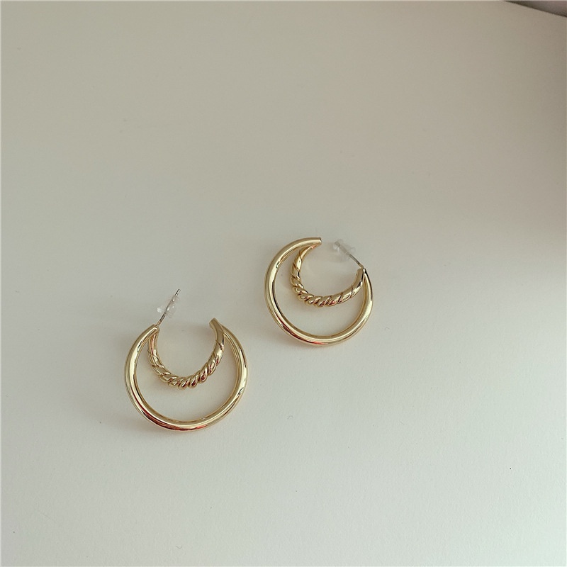 Anting Multilayer Bentuk C Bahan S925 Silver Gaya Barat