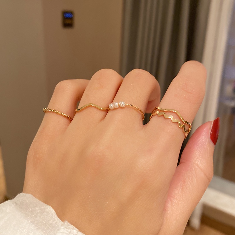 5pcs / Lot Cincin Mutiara Gaya Korea Untuk Wanita