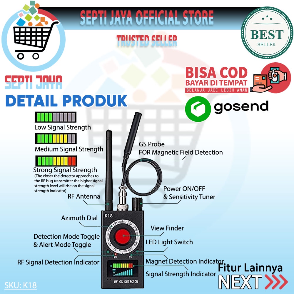 RF Signal Detector K18 Anti Spy Detector Camera Finder GPS Audio Bug pendeteksi kamera spy detector-3