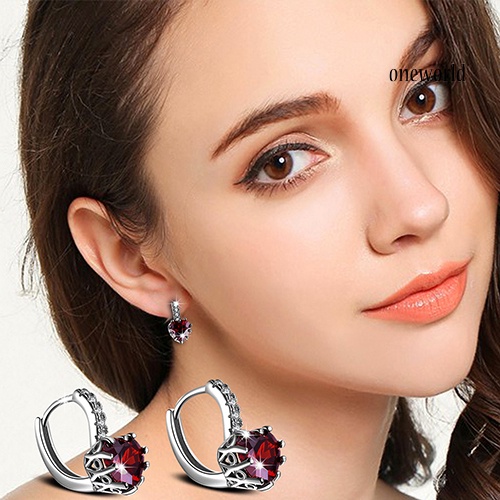 OW@ Women Fashion Cubic Zirconia Love Heart Ear Cuff Leverback Earrings Party Jewelry