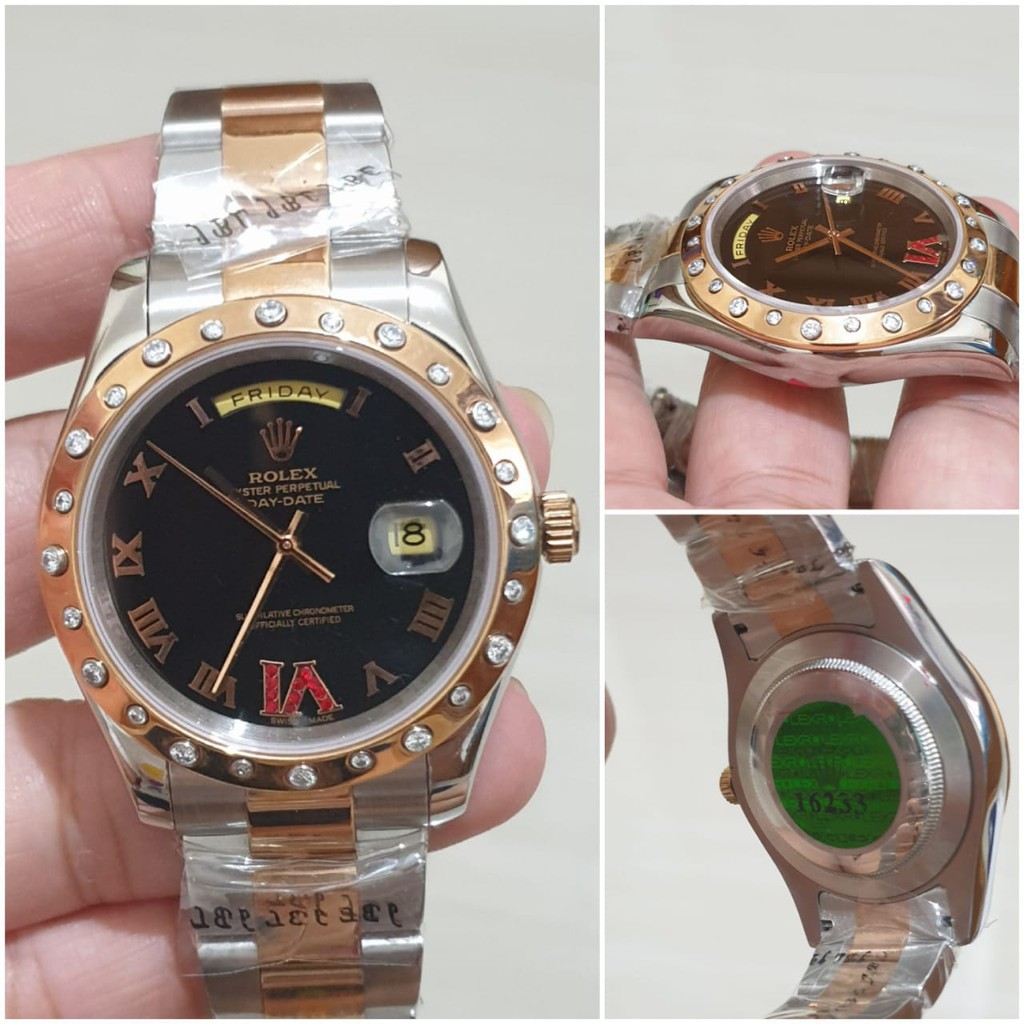 COD Promo Jam Tangan Rolex Daydate Diamond Edition Oyster Garansi 1th Kaca Anti Gores