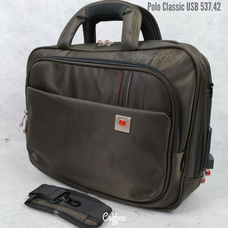 Tas Kantor Laptop USB Polo Classic 16 Inch Original Selempang Kerja Briefcase Jinjing Pria