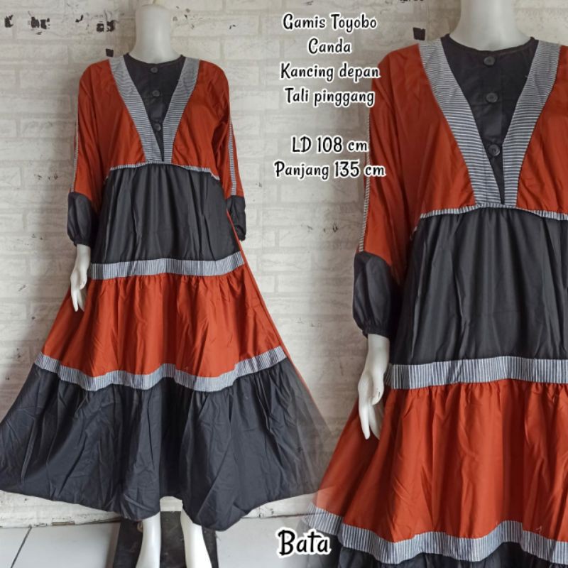 Fashion Perempuan Gamis Katun Toyobo Kancing depan Canda