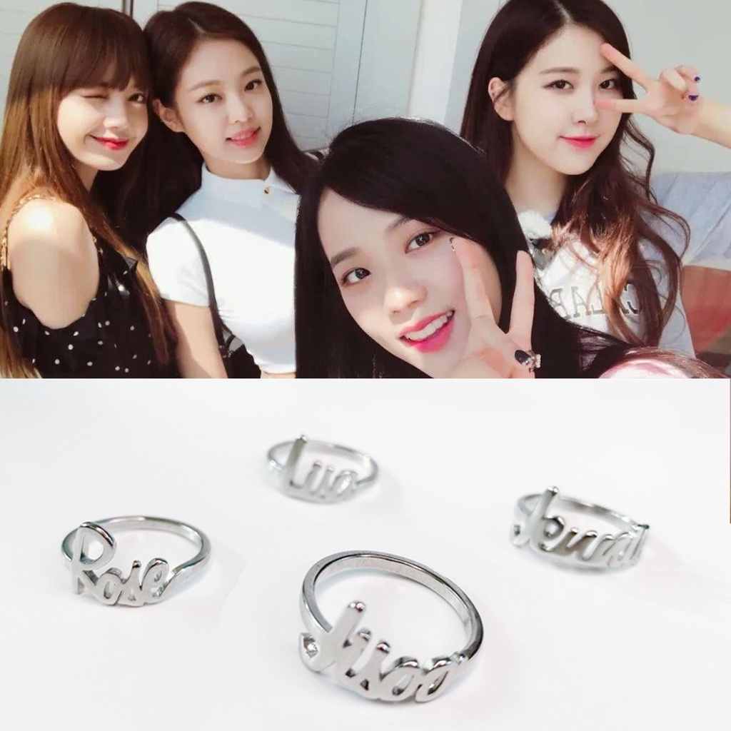 Hu Hu Hu Hu Hu Alat Bantu Pasang Kacamata♡ Cincin Desain Tulisan Blackpink Bahan Alloy Untuk Unisex