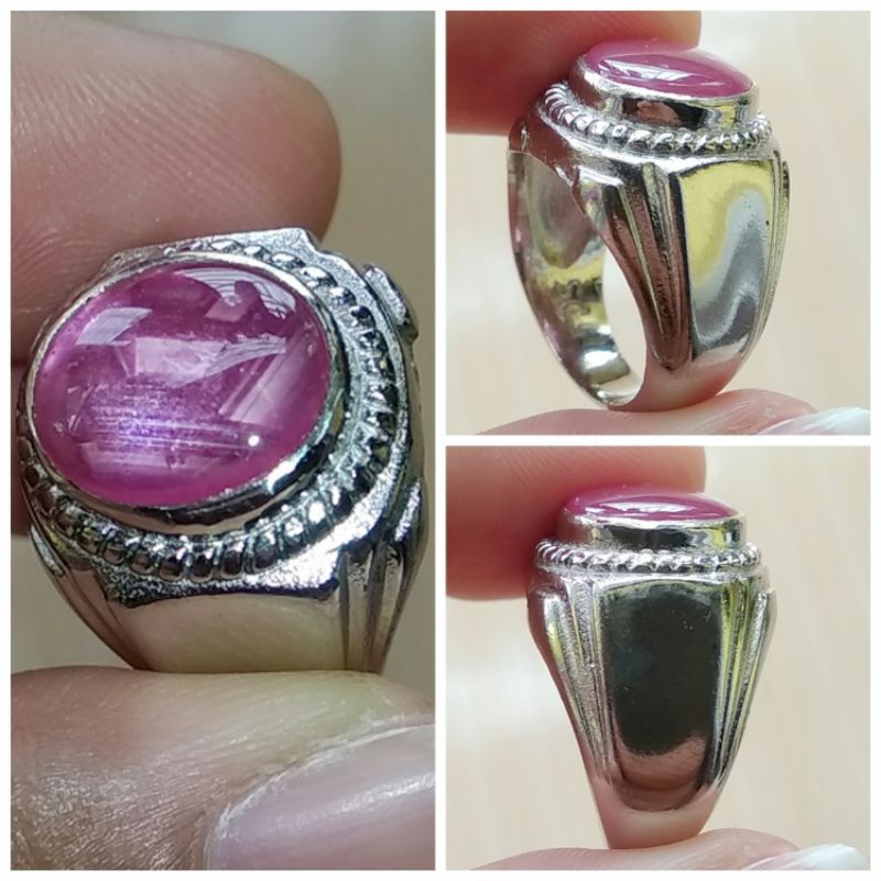 Cincin Batu Permata Natural Pink Ruby Mozambique Motif / Serat Fatwa
