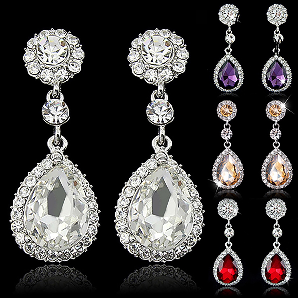 Anting Berlian Imitasi Model Water Drops Chandelier Untuk Wanita