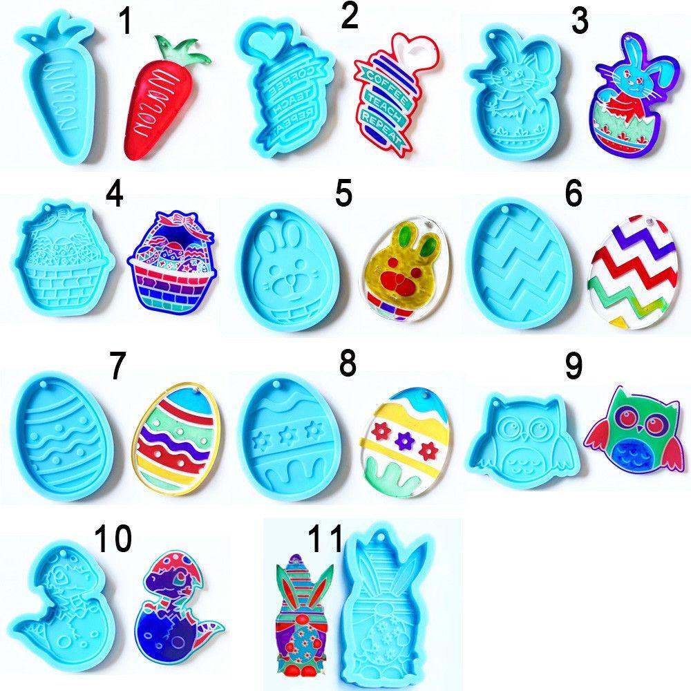 Lily Easter Eggs Mold Candy Chocolate Pendant Hanging Tag Cetakan Silikon Alat Kue Clay Mold Easter Rabbit Mold