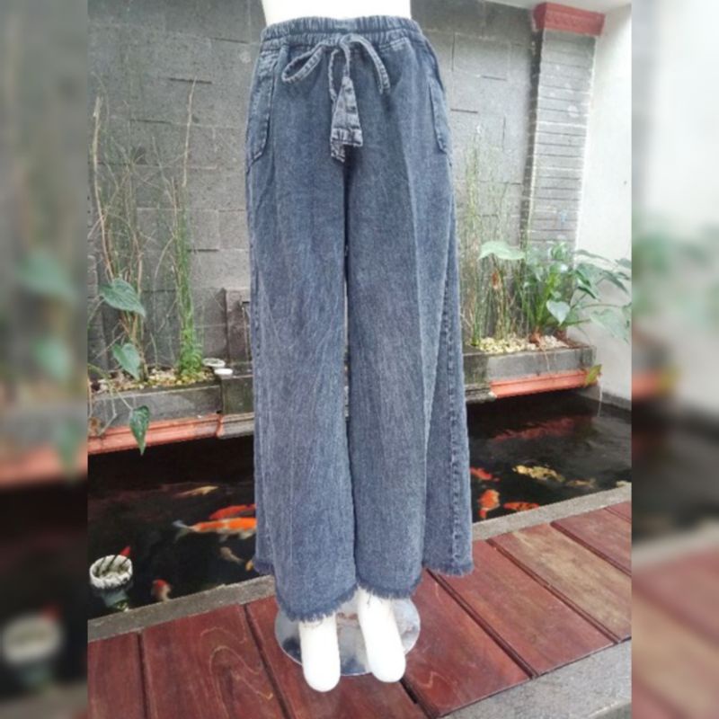 CELANA WANITA KULOT JEANS RAWIS HIGHWAIST SNOW PREMIUM PINGGANG FULL KARET - TALI SERUT