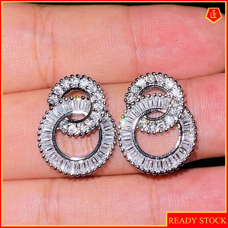 [Ready Stock]S925 Silver Double Circle Stud Earrings Simple Fashion