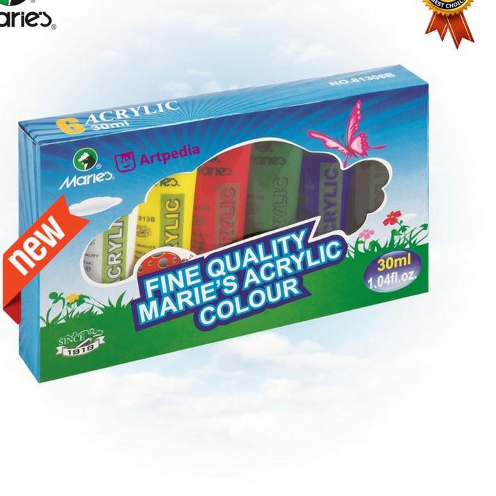 

(kode-1272) SPECIAL PAKET HAND PRINTING !! MARIES ACRYLIC COLOR FINE QUALITY SET 6 - CAT AKRILIK 30M