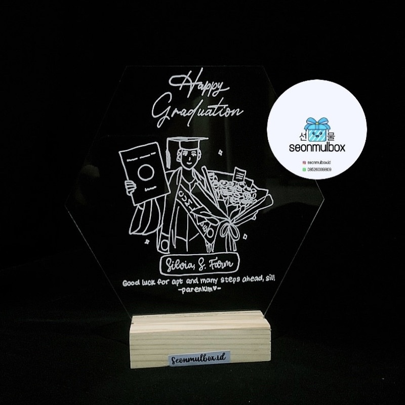 

HAMPERS GIFT BOX CUSTOM AKRILIK ACRYLIC HADIAH KADO WISUDA ULANG TAHUN ANNIVERSARY HEXAGON 15 CM