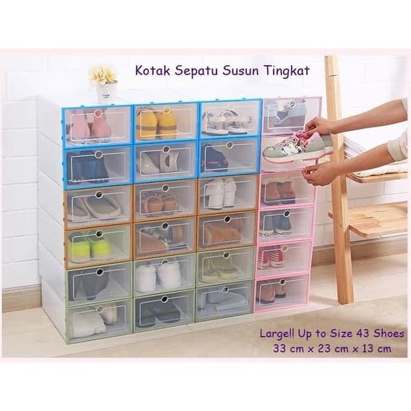 [DEASHOP] KOTAK SEPATU TRANSPARAN SLIDE - WARNA LIST METAL RING SUDUT - PLASTIK TRANSPARANT SHOE BOX