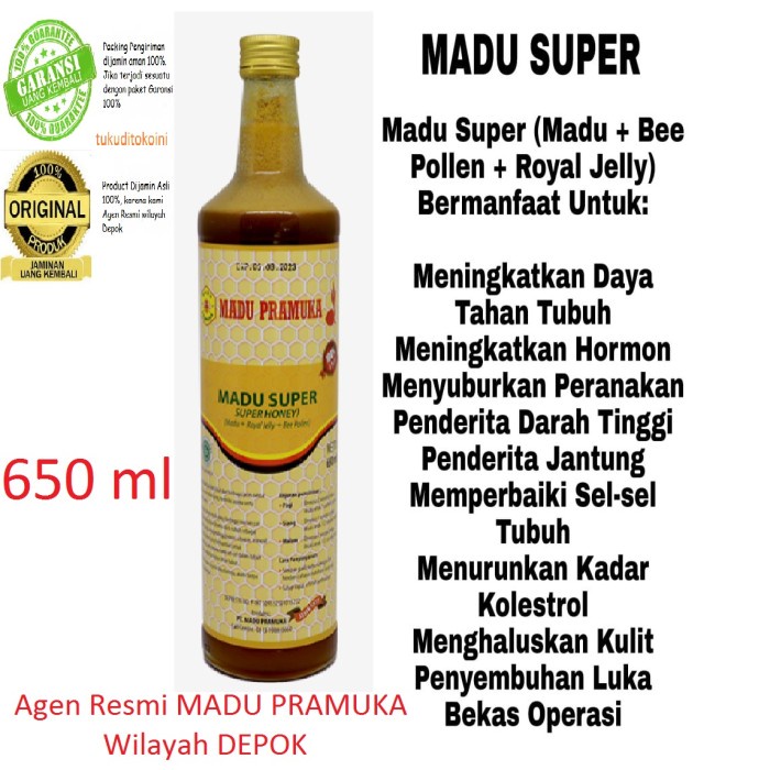 

(BISA COD) Madu Pramuka "MADU SUPER" 650 ML (MADU + Bee Pollen + ROYAL JELLY)