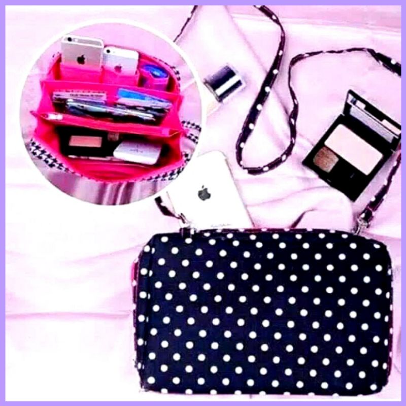 Dompet polka serba guna / dompet selempang Wallet / selempang banyak ruangan by zellshop