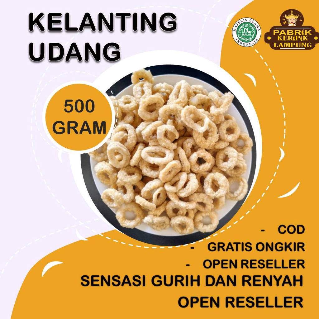 

500 Gr Snack Kelanting Udang Original By PABRIK KERIPIK LAMPUNG